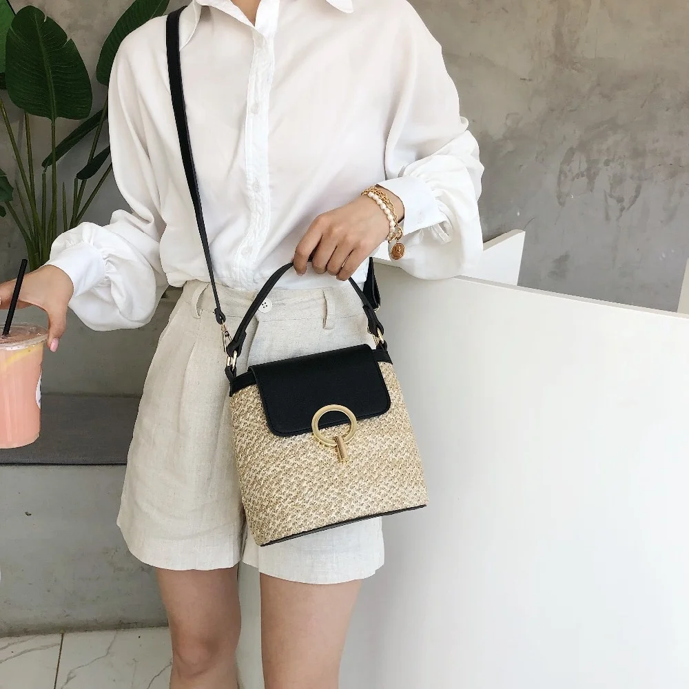 Luxury Bags Without Logo - حقيبة منسوجة للعطلات الشاطئية للنساء ،
