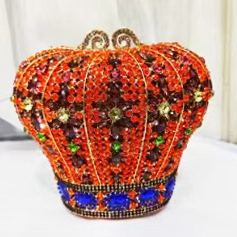 Mini Bag Evening Clutch - تاج برتقالي كبير حجر الراين حقائب